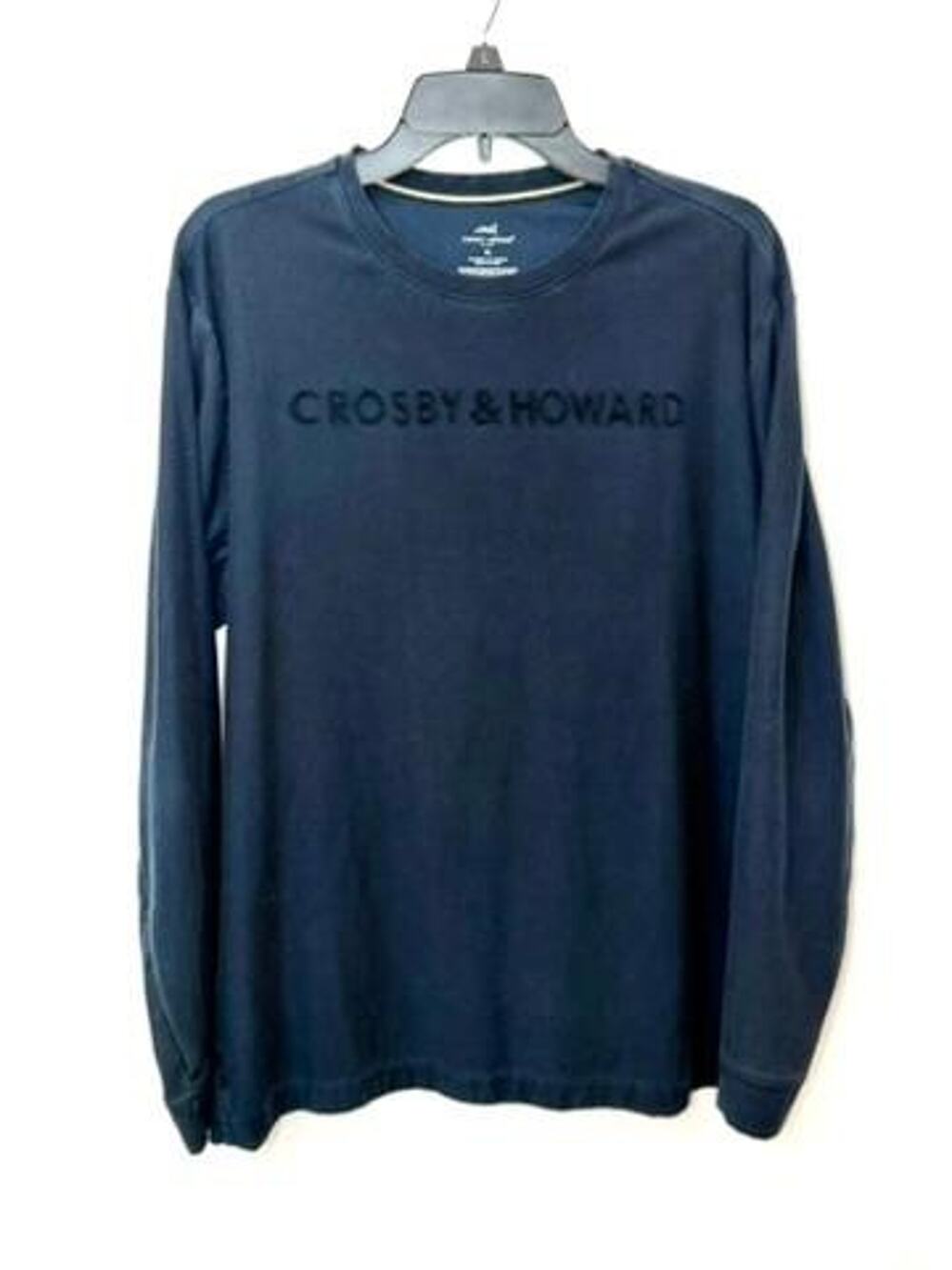 Crosby & Howard Mens XL Long Sleeve T-Shirt Navy Blue Embroidered Logo Cotton
